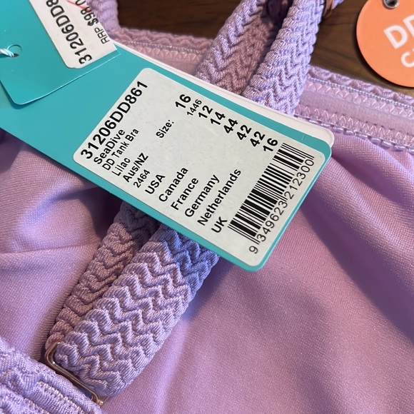 SEAFOLLY SEA DIVE DD TANK BIKINI TOP LILAC US SIZE 12 SWIM TOP AU 16 - Picture 3 of 7
